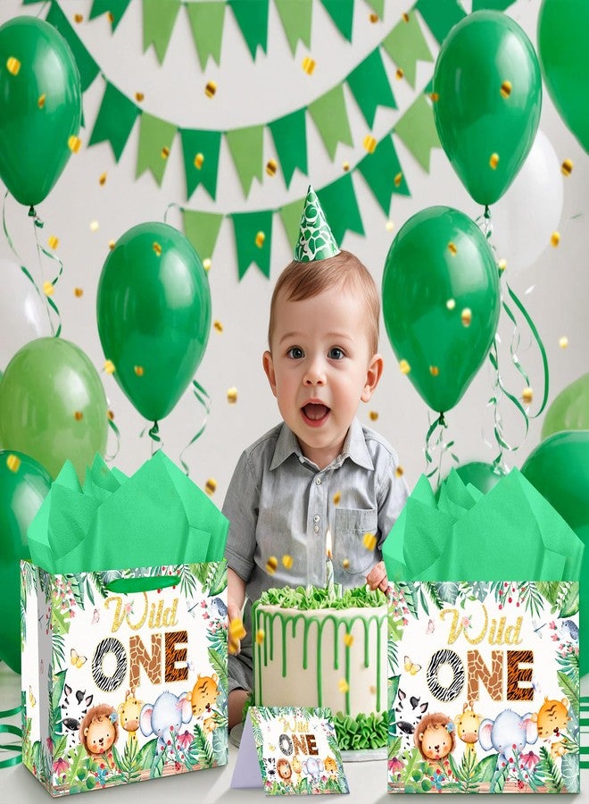 Yoirrat Large Wild One Gift Bags with Greeting Card for Boys 1st Birthday Wrapping Paper Jungle Safari Woodland Animal Gift Bag Baby Shower Christmas Party Supplies - Image 4